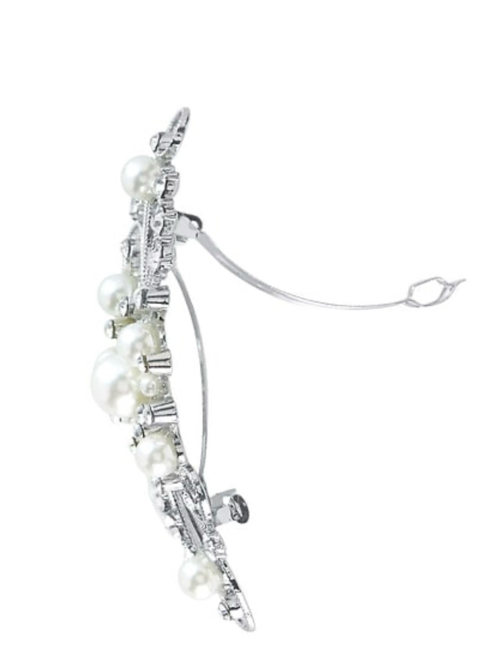 Pearl & Rhinestone Silver-Tone Classic Vintage Hair Barrette - Picture 2 of 5